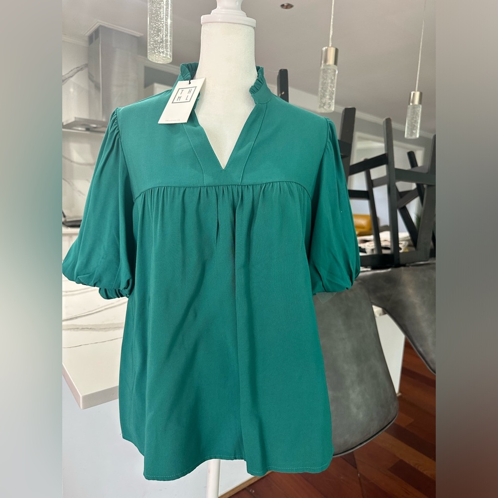 Set of 2 THML Teal Puff Sleeve Blouse and purple Puff Sleeve Blouse both for $55
